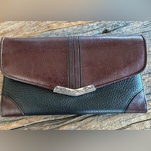 Vintage Brighton Leather Wallet,  Brown and Black Pebble Leather With Silver